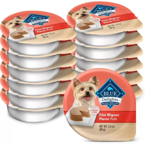 imageBlue Buffalo Delights Natural Adult Small Breed Wet Dog Food Cups Pate Style Filet Mignon and Porterhouse 35oz 12 Pack 6 of Each FlavorFilet Mignon 35 Ounce Pack of 12
