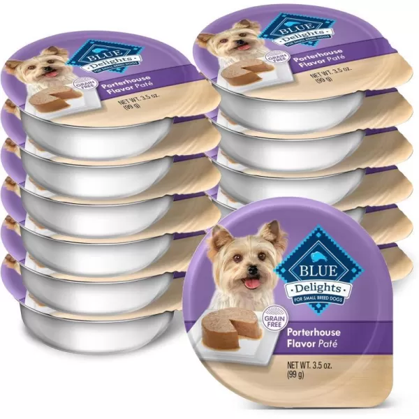 imageBlue Buffalo Delights Natural Adult Small Breed Wet Dog Food Cups Pate Style Filet Mignon and Porterhouse 35oz 12 Pack 6 of Each FlavorPorterhouse 35 Ounce Pack of 12
