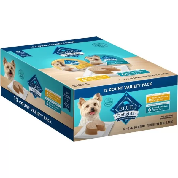 imageBlue Buffalo Delights Natural Adult Small Breed Wet Dog Food Cups Pate Style Filet Mignon and Porterhouse 35oz 12 Pack 6 of Each FlavorRoasted Turkey amp Grilled Chicken 35 Ounce Pack of 12