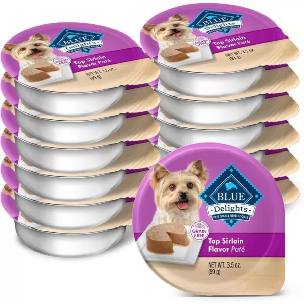 imageBlue Buffalo Delights Natural Adult Small Breed Wet Dog Food Cups Pate Style Filet Mignon and Porterhouse 35oz 12 Pack 6 of Each FlavorTop Sirloin 35 Ounce Pack of 12