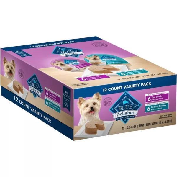 imageBlue Buffalo Delights Natural Adult Small Breed Wet Dog Food Cups Pate Style Filet Mignon and Porterhouse 35oz 12 Pack 6 of Each FlavorTop Sirloin amp Grilled Chicken 35 Ounce Pack of 12
