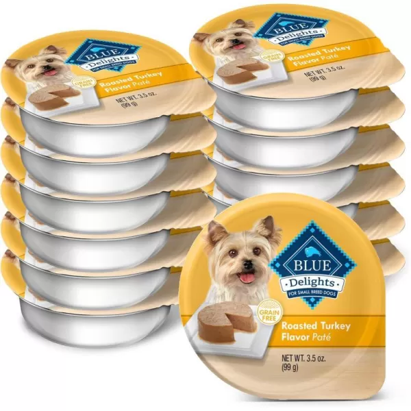 imageBlue Buffalo Delights Natural Adult Small Breed Wet Dog Food Cups Pate Style Filet Mignon and Porterhouse 35oz 12 Pack 6 of Each FlavorTurkey 35 Ounce Pack of 12