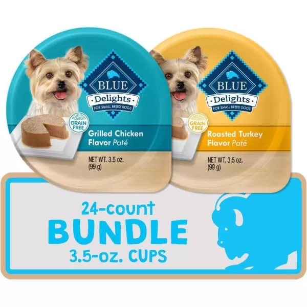 imageBlue Buffalo Delights Natural Adult Small Breed Wet Dog Food Cups Pate Style Filet Mignon and Porterhouse 35oz 12 Pack 6 of Each FlavorVariety Pack Grilled Chicken amp Roasted Turkey 35 Ounce Pack of 24