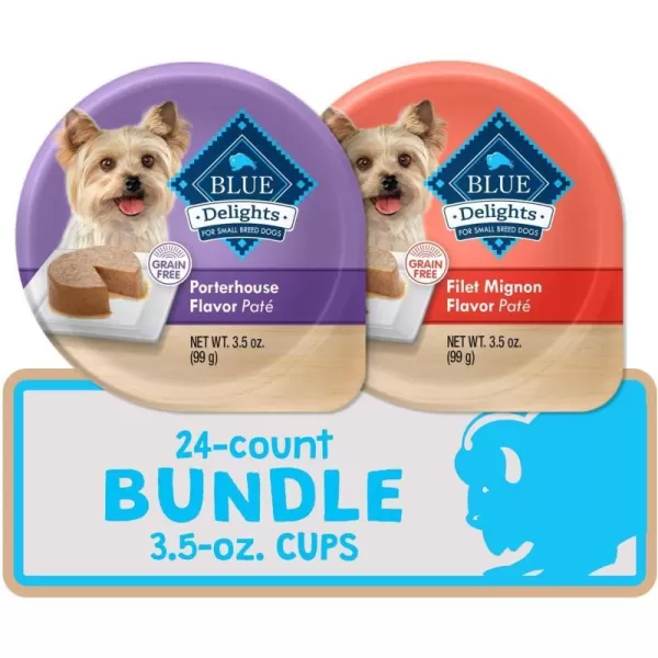 imageBlue Buffalo Delights Natural Adult Small Breed Wet Dog Food Cups Pate Style Filet Mignon and Porterhouse 35oz 12 Pack 6 of Each FlavorVariety Pack Porterhouse amp Filet Mignon 35 Ounce Pack of 24