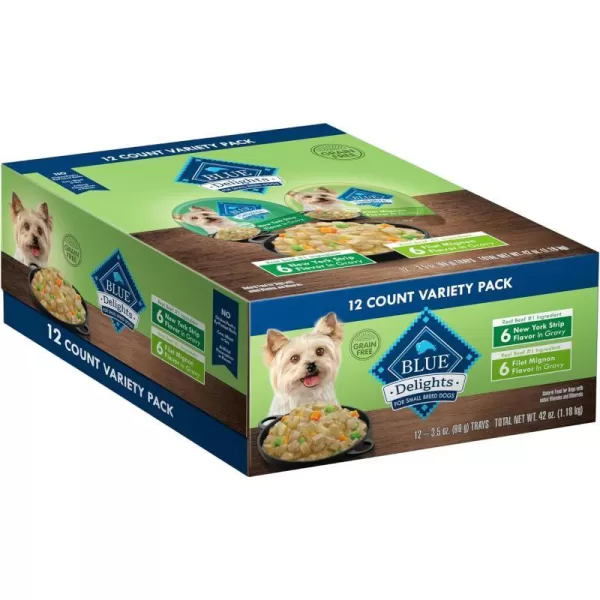 imageBlue Buffalo Delights Natural Adult Small Breed Wet Dog Food Cups Variety Pack in Hearty Gravy Filet Mignon amp New York Strip 35oz Cups 12 count  6 of each FlavorBeef 35 Ounce Pack of 12