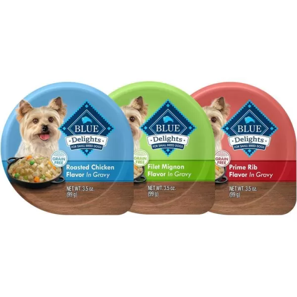 imageBlue Buffalo Delights Natural Adult Small Breed Wet Dog Food Cups in Gravy Filet Mignon Prime Rib amp Chicken 35oz 36 Count  12 of Each FlavorVariety Pack Filet Mignon Prime Rib amp Roasted Chicken Bundle 35 oz Pack of 36