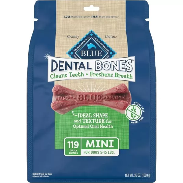 imageBlue Buffalo Dental Bones Small Natural Dental Chew Dog Treats 1525 lbs 36oz BagMini Bones 36 Ounce Pack of 1