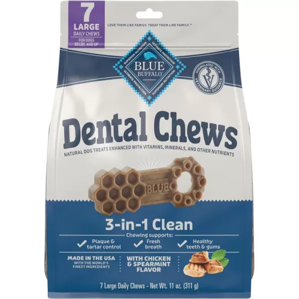 imageBlue Buffalo Dental Chews Large Natural Dog Treats Chicken amp Spearmint 33oz Bag 21 Count11 Ounces Pack of 1