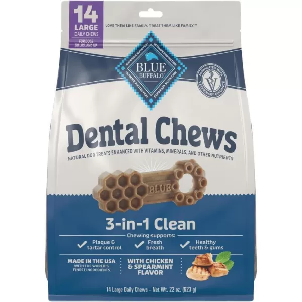 imageBlue Buffalo Dental Chews Large Natural Dog Treats Chicken amp Spearmint 33oz Bag 21 Count22 Ounces Pack of 1