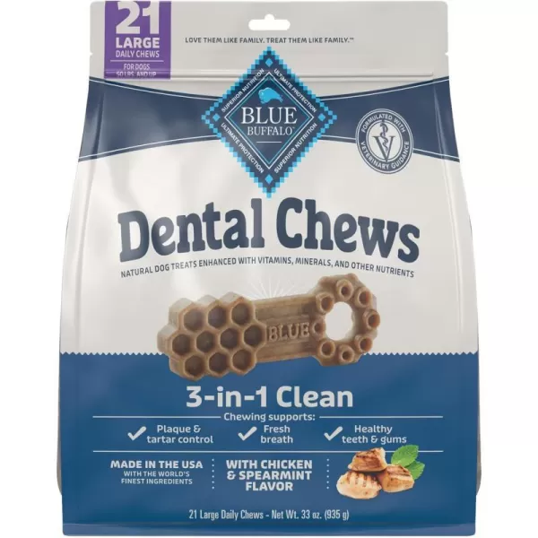 imageBlue Buffalo Dental Chews Large Natural Dog Treats Chicken amp Spearmint 33oz Bag 21 Count33 Ounces Pack of 1
