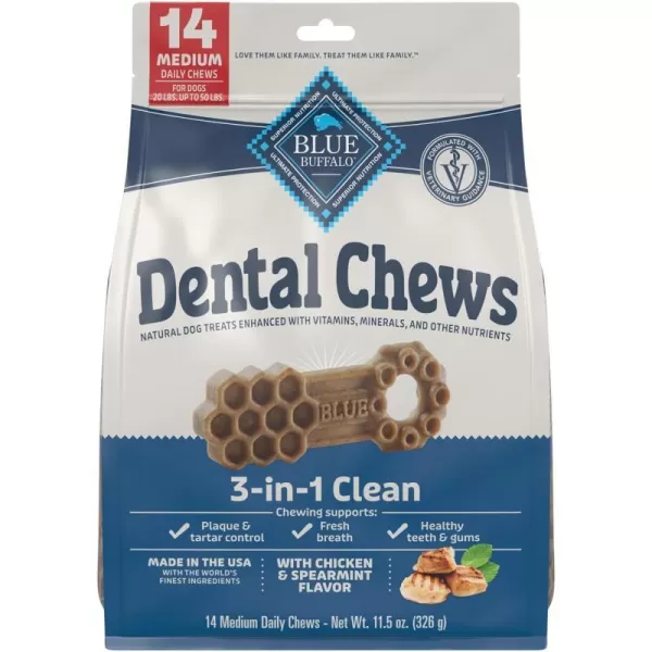 imageBlue Buffalo Dental Chews Medium Natural Dog Treats Chicken amp Spearmint 115oz Bag 14 Count115 Ounces Pack of 1