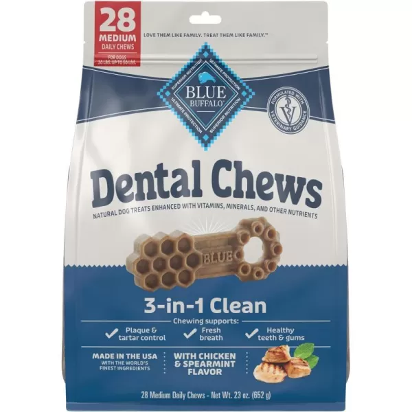 imageBlue Buffalo Dental Chews Medium Natural Dog Treats Chicken amp Spearmint 115oz Bag 14 Count23 Ounces Pack of 1