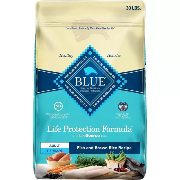 imageBlue Buffalo Dog Food Life Protection Formula Natural Fish amp Brown Rice Flavor Adult Dry Dog Food 30 lb BagBlue Buffalo Dog Food Life Protection Formula Natural Fish amp Brown Rice Flavor Adult Dry Dog Food 30 lb Bag