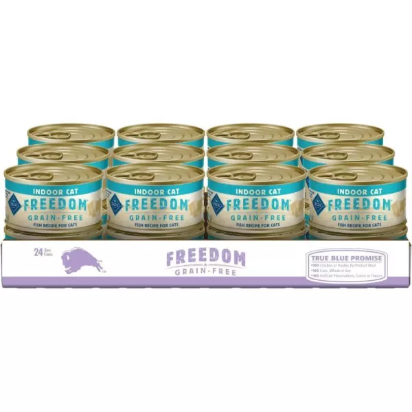 imageBlue Buffalo Freedom Grain Free Natural Adult Pate Wet Cat Food Indoor Fish 55oz cans Pack of 24Fish 3 Ounce Pack of 24
