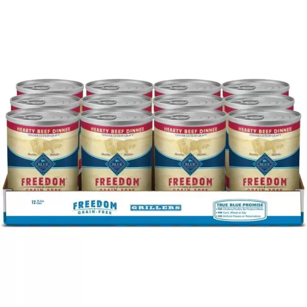 imageBlue Buffalo Freedom Grain Free Natural Adult Wet Dog Food Lamb 125oz cans Pack of 12Grillers Hearty Beef Dinner