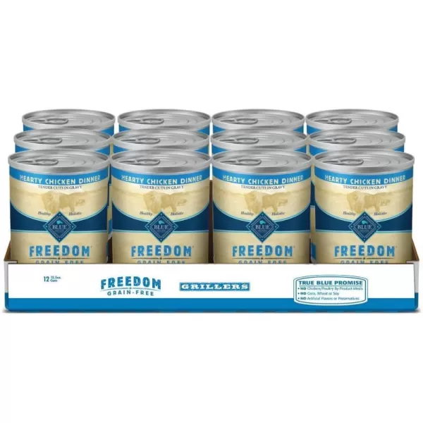 imageBlue Buffalo Freedom Grain Free Natural Adult Wet Dog Food Lamb 125oz cans Pack of 12Grillers Hearty Chicken Dinner
