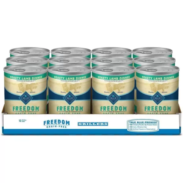 imageBlue Buffalo Freedom Grain Free Natural Adult Wet Dog Food Lamb 125oz cans Pack of 12Grillers Hearty Lamb Dinner