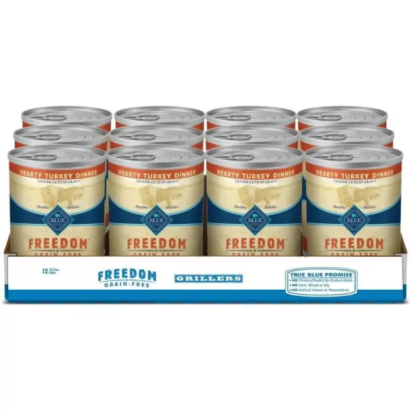 imageBlue Buffalo Freedom Grain Free Natural Adult Wet Dog Food Lamb 125oz cans Pack of 12Grillers Hearty Turkey Dinner
