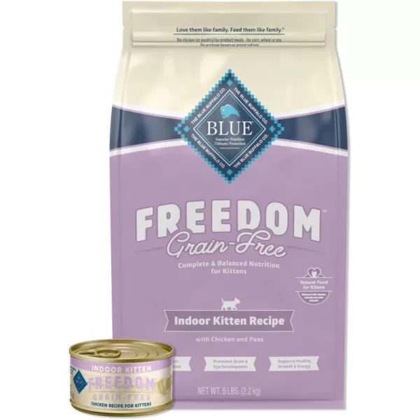 imageBlue Buffalo Freedom Grain Free Natural Indoor Kitten Dry Cat Food Chicken 5lbKitten Starter Bundle  Dry  Wet Food Bundle  5 lb  3 oz Pack of 24