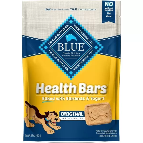 imageBlue Buffalo Health Bars Natural Crunchy Dog Treats Biscuits Bacon Egg amp Cheese 16oz BagBanana amp Yogurt 16 Ounce Pack of 1