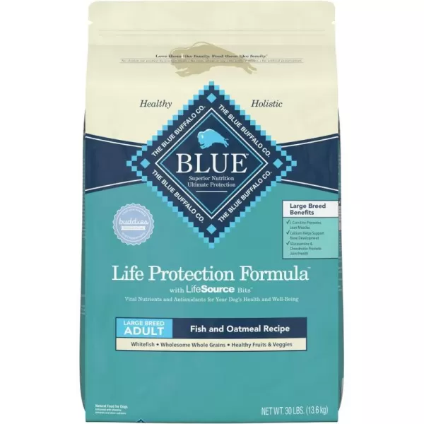 imageBlue Buffalo Life Protection Formula Natural Adult Large Breed Dry Dog Food Chicken and Brown Rice 30lbFish amp Oatmeal 30 Pound Pack of 1