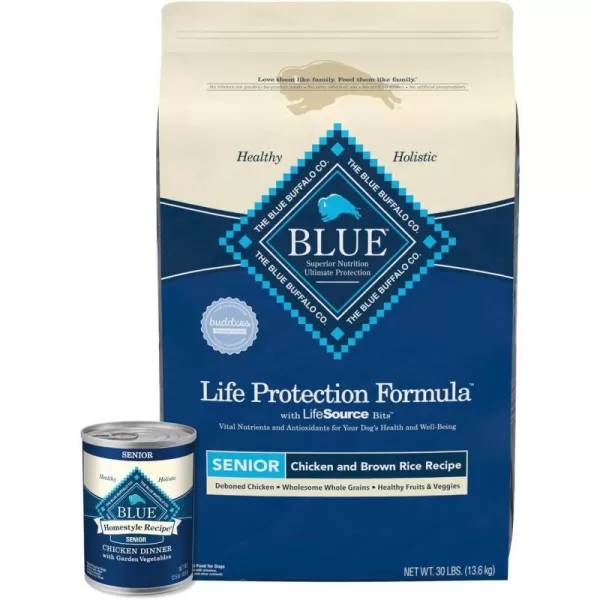 imageBlue Buffalo Life Protection Formula Natural Senior Dog Food Bundle Dry Dog Food and Wet Dog Food Chicken 30lb Dry Food  125oz cans 12ctBundle  Dry  Wet Food Bundle  30 lb  125 oz Pack of 12