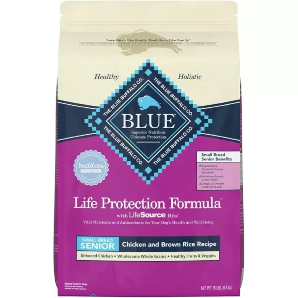 imageBlue Buffalo Life Protection Formula Natural Senior Small Breed Dry Dog Food Chicken and Brown Rice 15lb15 Pound Pack of 1