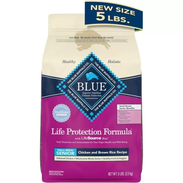 imageBlue Buffalo Life Protection Formula Natural Senior Small Breed Dry Dog Food Chicken and Brown Rice 5lb Trial Size Bag5 Pound Pack of 1