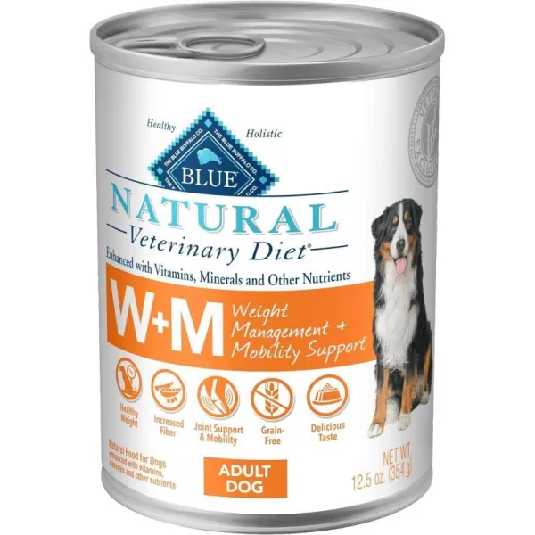 imageBlue Buffalo Natural Veterinary Diet WM Weight Management  Mobility Support Wet Dog Food Whitefish 125oz cans Pack of 12Wet Dog Food 125 oz