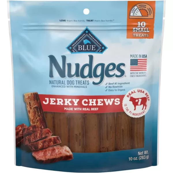 imageBlue Buffalo Nudges Jerky Chews Natural Dog Treats Small Breed Beef 10oz Bag 10 CountBeef 10 Ounce Pack of 1