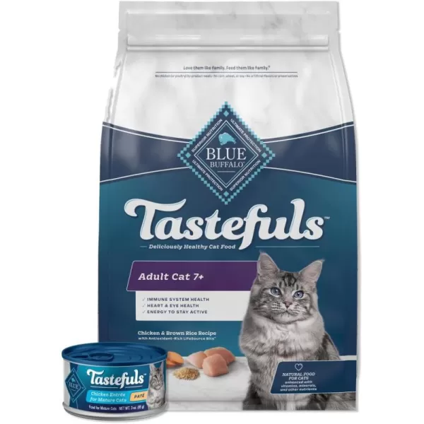 imageBlue Buffalo Tastefuls Adult 7 Natural Cat Food Bundle Dry Cat Food and Wet Cat Food Chicken 3lb Dry Food  3oz cans 24ctBundle  Dry  Wet Food Chicken Bundle  3 lb  3 oz Pack of 24