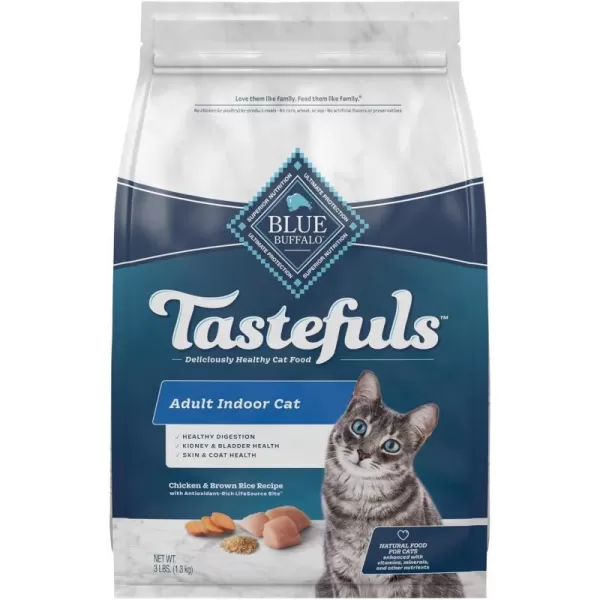 imageBlue Buffalo Tastefuls Indoor Natural Adult Dry Cat Food Chicken 7lb bagChicken amp Brown Rice 3 Pound Pack of 1