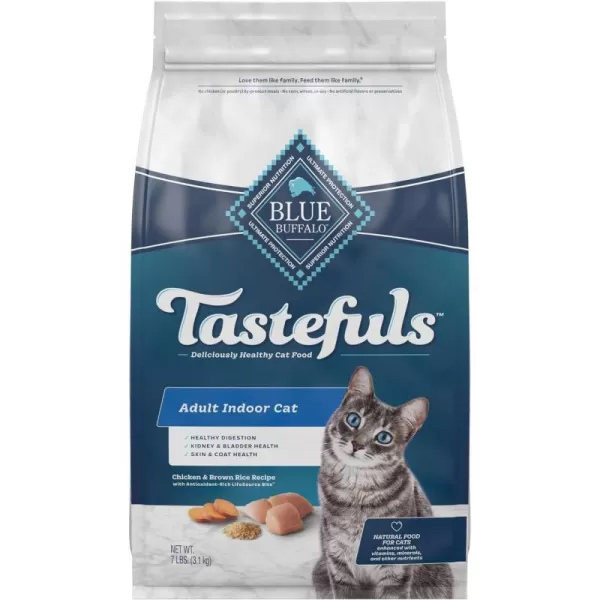 imageBlue Buffalo Tastefuls Indoor Natural Adult Dry Cat Food Chicken 7lb bagChicken amp Brown Rice 7 Pound Pack of 1
