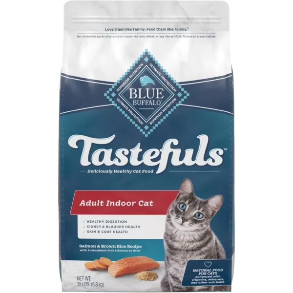 imageBlue Buffalo Tastefuls Indoor Natural Adult Dry Cat Food Chicken 7lb bagSalmon amp Brown Rice 15 Pound Pack of 1