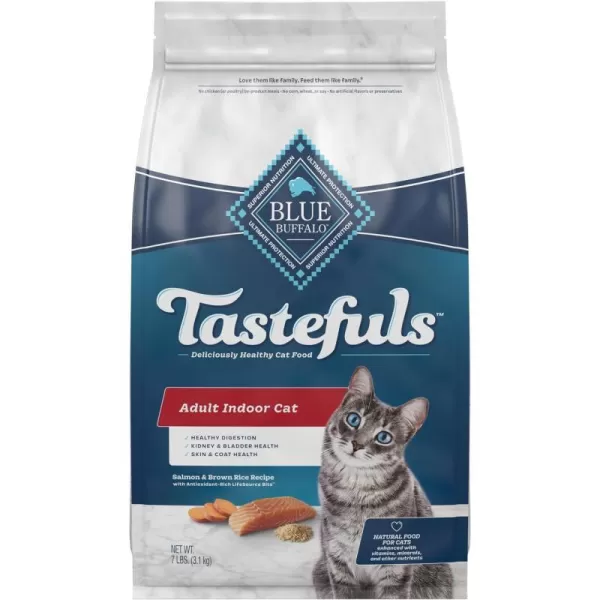 imageBlue Buffalo Tastefuls Indoor Natural Adult Dry Cat Food Chicken 7lb bagSalmon amp Brown Rice 7 Pound Pack of 1