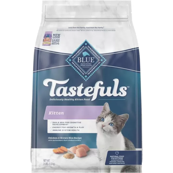 imageBlue Buffalo Tastefuls Kitten Natural Dry Cat Food Chicken 3lb bagDry Cat Food Chicken amp Brown Rice 3 Pound Pack of 1
