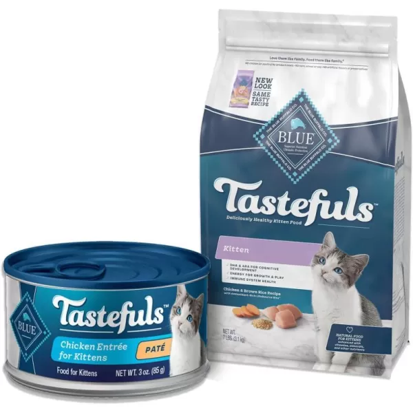 imageBlue Buffalo Tastefuls Kitten Natural Dry Cat Food Chicken 3lb bagKitten Starter Bundle  Dry  Wet Food Chicken Bundle  7 lb  3 oz Pack of 24