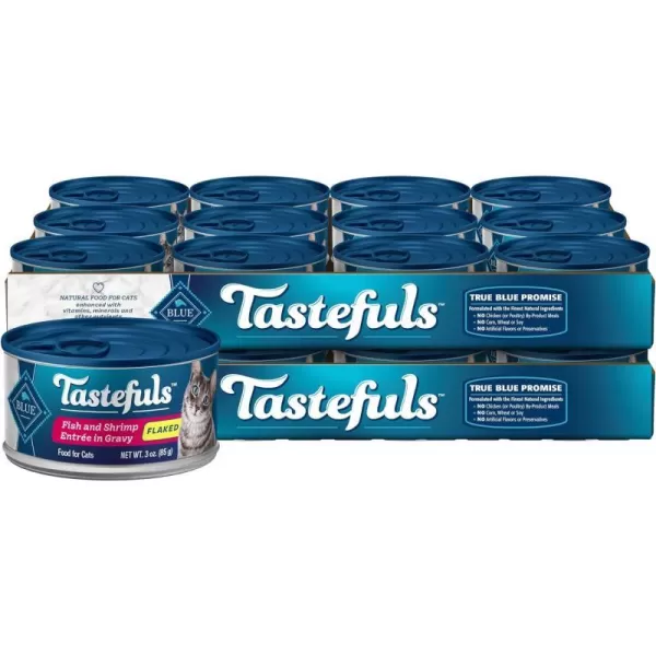 imageBlue Buffalo Tastefuls Natural Flaked Wet Cat Food Bundle Flaked Chicken and Tuna 3oz cans 48 Count 24 of Each FlavorFish amp Shrimp 3 Ounce Pack of 24