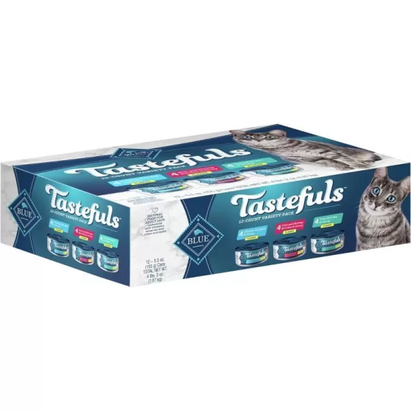 imageBlue Buffalo Tastefuls Natural Flaked Wet Cat Food Variety Pack Tuna Chicken and Fish amp Shrimp Entres in Gravy 55oz Cans 12 Count  4 of EachTuna Chicken Fish amp Shrimp 55 Ounce Pack of 12