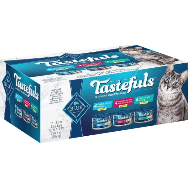 imageBlue Buffalo Tastefuls Natural Flaked Wet Cat Food Variety Pack Tuna Chicken and Fish amp Shrimp Entres in Gravy 55oz Cans 12 Count  4 of EachTuna Chicken Fish amp Shrimp 3 Ounce  12 Count Pack of 1