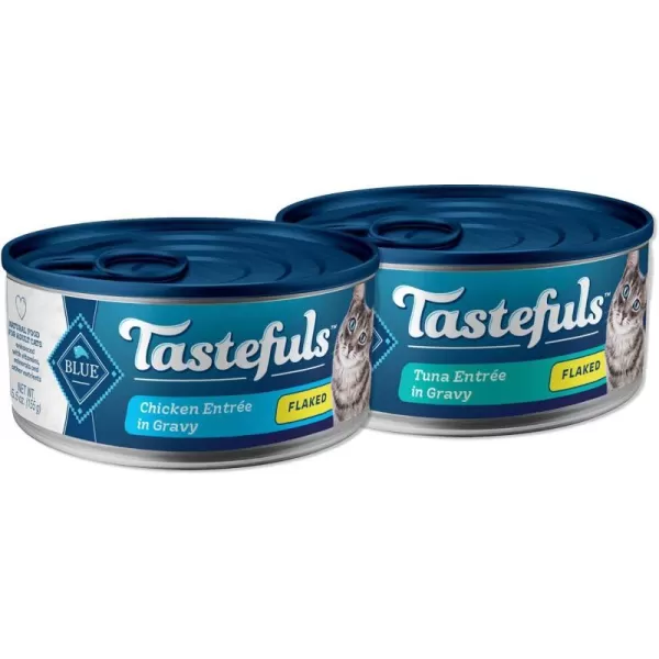 imageBlue Buffalo Tastefuls Natural Flaked Wet Cat Food Variety Pack Tuna Chicken and Fish amp Shrimp Entres in Gravy 55oz Cans 24 Count  8 of EachBUNDLE Chicken amp Tuna 55 Ounce Pack of 48