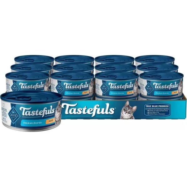 imageBlue Buffalo Tastefuls Natural Pate Wet Cat Food Variety Pack Chicken Turkey amp Chicken and Ocean Fish amp Tuna 55oz Cans 24 Count  8 of EachChicken 55 Ounce Pack of 24