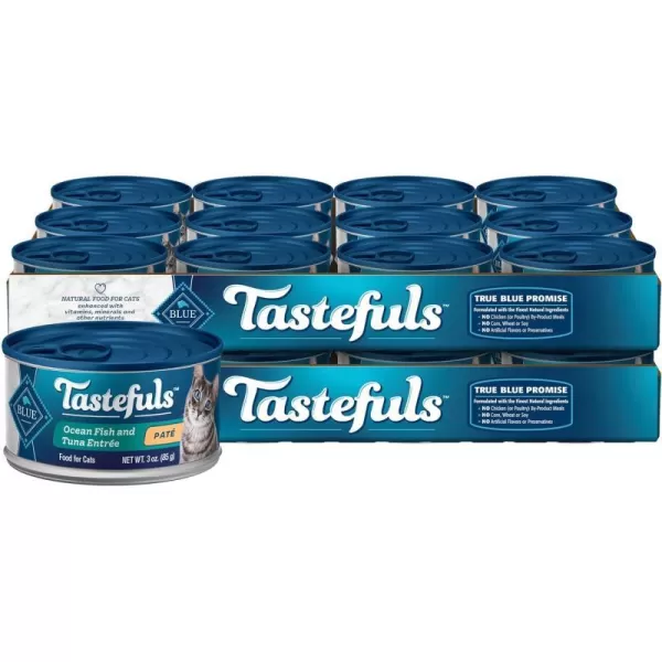 imageBlue Buffalo Tastefuls Natural Pate Wet Cat Food Variety Pack Chicken Turkey amp Chicken and Ocean Fish amp Tuna 55oz Cans 24 Count  8 of EachOcean Fish amp Tuna 1 Count Pack of 24