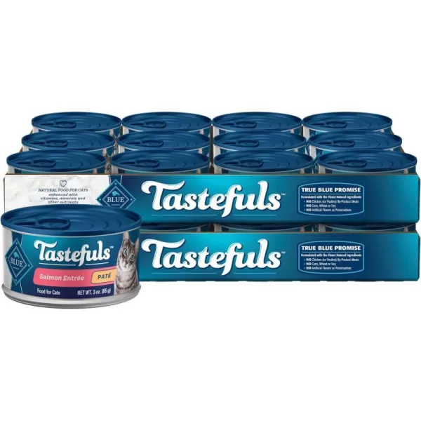 imageBlue Buffalo Tastefuls Natural Pate Wet Cat Food Variety Pack Chicken Turkey amp Chicken and Ocean Fish amp Tuna 55oz Cans 24 Count  8 of EachSalmon 1 Count Pack of 24