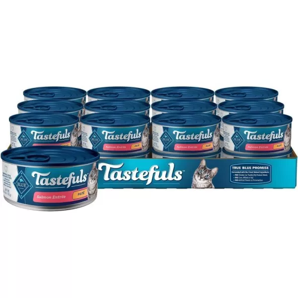 imageBlue Buffalo Tastefuls Natural Pate Wet Cat Food Variety Pack Chicken Turkey amp Chicken and Ocean Fish amp Tuna 55oz Cans 24 Count  8 of EachSalmon 55 Ounce Pack of 24