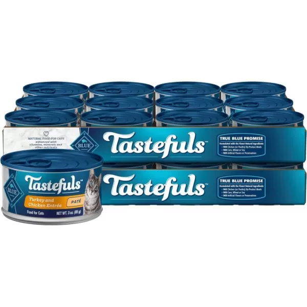 imageBlue Buffalo Tastefuls Natural Pate Wet Cat Food Variety Pack Chicken Turkey amp Chicken and Ocean Fish amp Tuna 55oz Cans 24 Count  8 of EachTurkey amp Chicken 1 Count Pack of 24