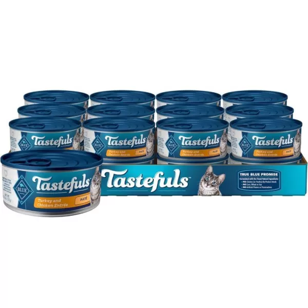 imageBlue Buffalo Tastefuls Natural Pate Wet Cat Food Variety Pack Chicken Turkey amp Chicken and Ocean Fish amp Tuna 55oz Cans 24 Count  8 of EachTurkey amp Chicken 55 Ounce Pack of 24