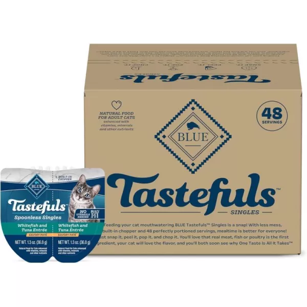 imageBlue Buffalo Tastefuls Natural Pate Wet Cat Food Variety Pack Chicken Turkey amp Chicken and Ocean Fish amp Tuna 55oz Cans 24 Count  8 of EachWhitefish amp Tuna 26 Ounce Pack of 24