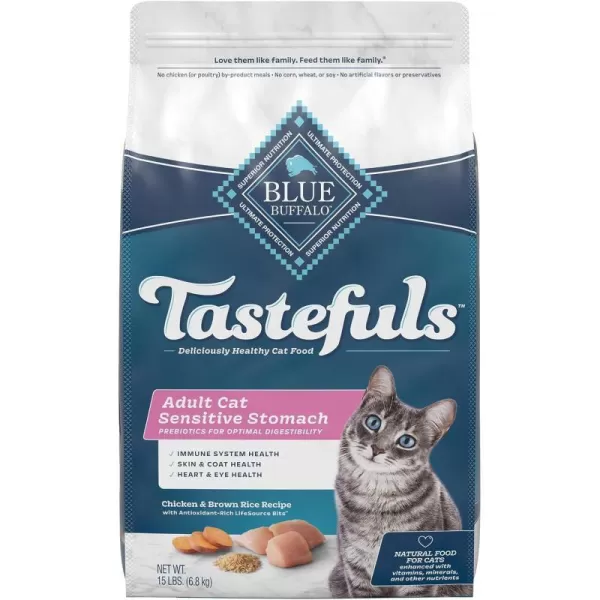 imageBlue Buffalo Tastefuls Sensitive Stomach Natural Adult Dry Cat Food Chicken 15lb bagChicken amp Brown Rice 15 Pound Pack of 1