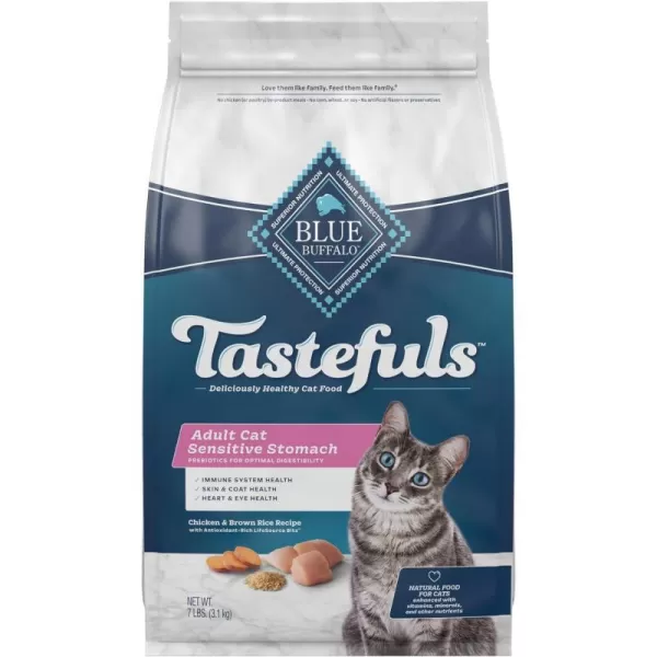 imageBlue Buffalo Tastefuls Sensitive Stomach Natural Adult Dry Cat Food Chicken 15lb bagChicken amp Brown Rice 7 Pound Pack of 1